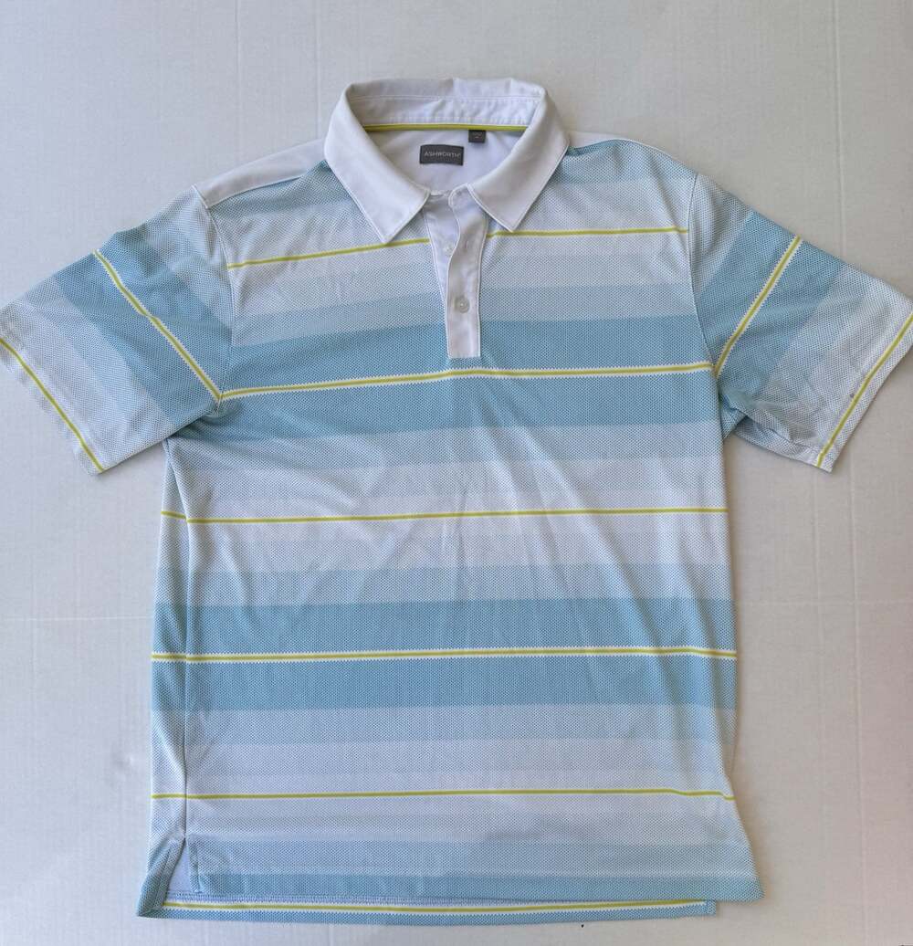Ashworth Polo Shirt Size Large. White/Blue